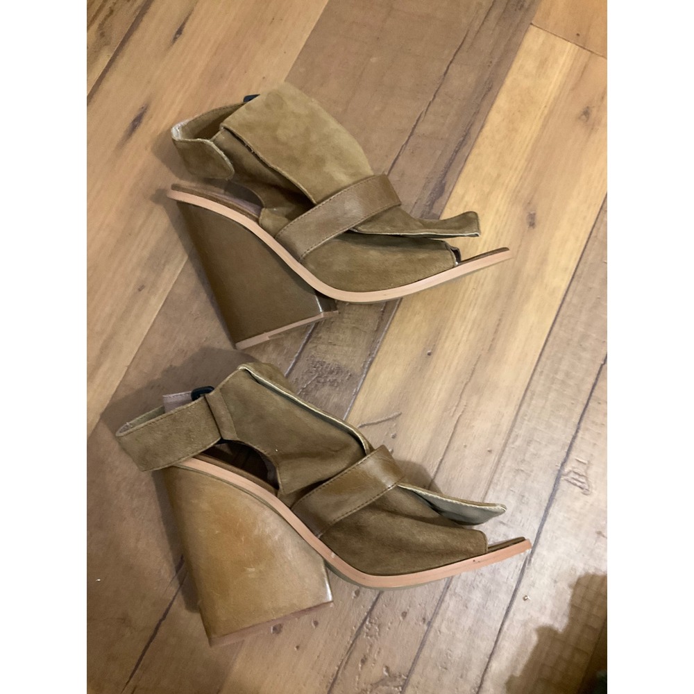 Jaggar Tan Suede Wedge Sandals Open Toe Ankle Strap Sculptural Heel Brown 37 - Picture 3 of 7